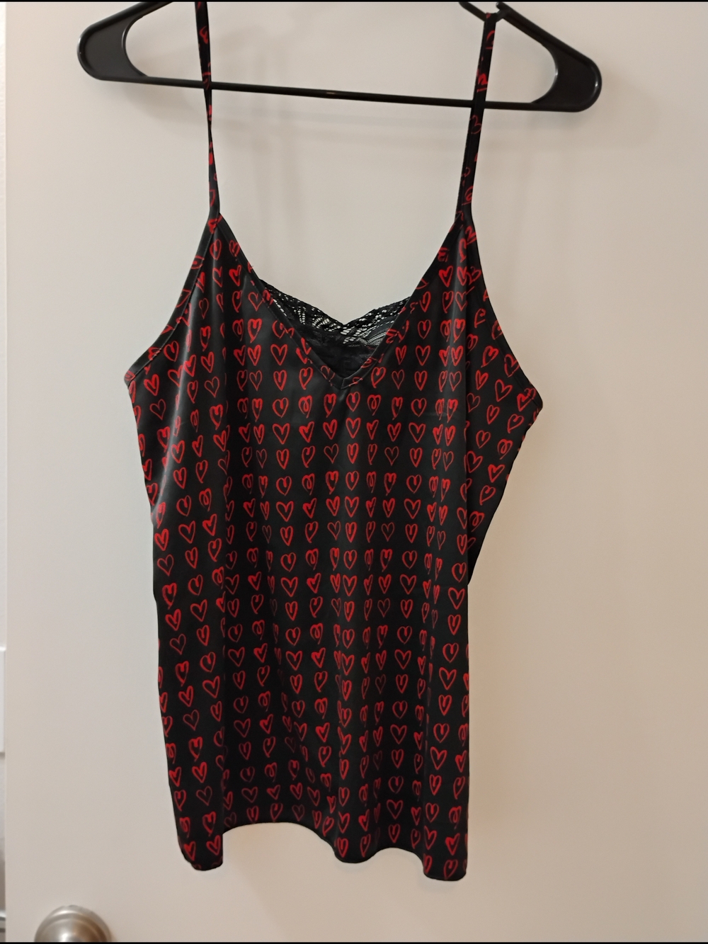 RACHEL Rachel Roy Black Slip Tank with Red Heart Print